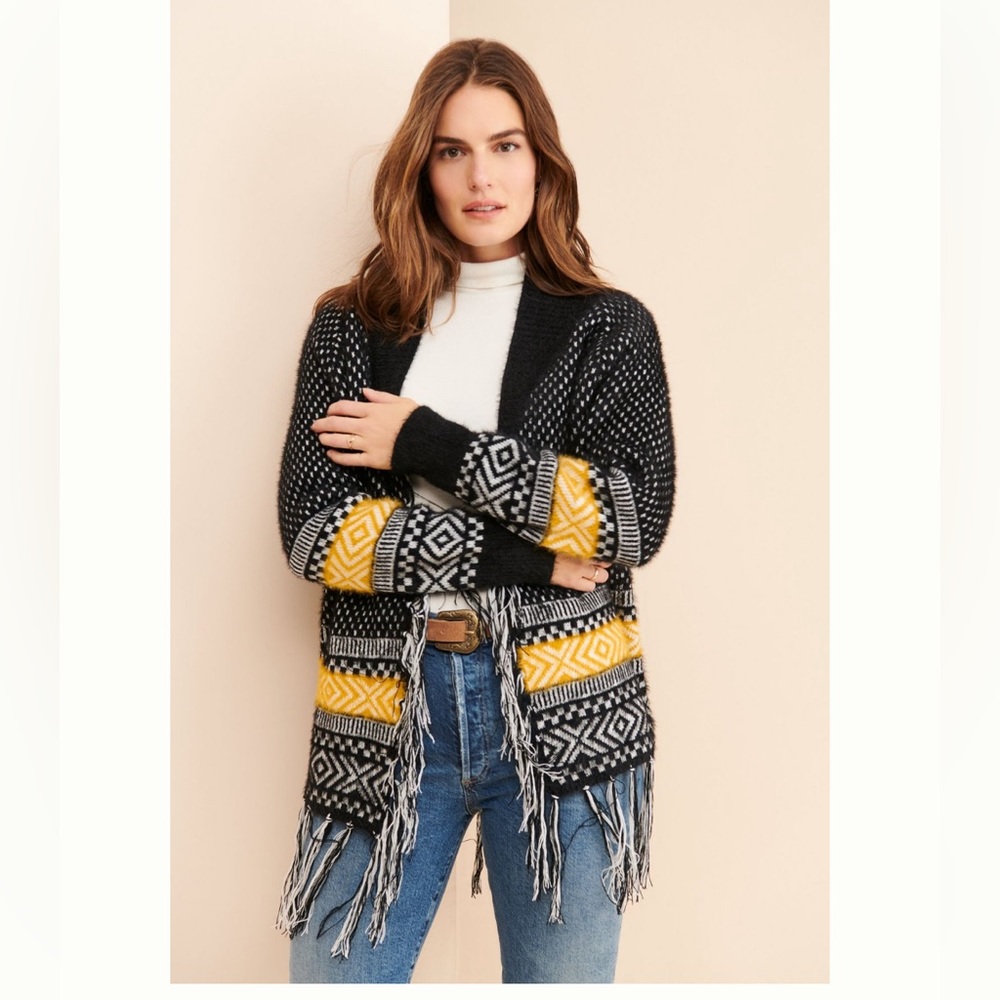 Anthropologie Rain and Rose Fringe Cardigan
